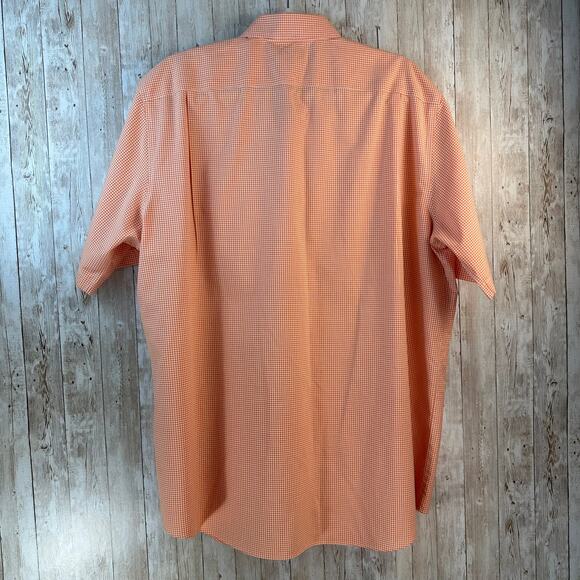 LL Bean Button Up Shirt Mens L Orange Gingham Wrinkle Resistant Short Sleeve - Picture 2 of 6